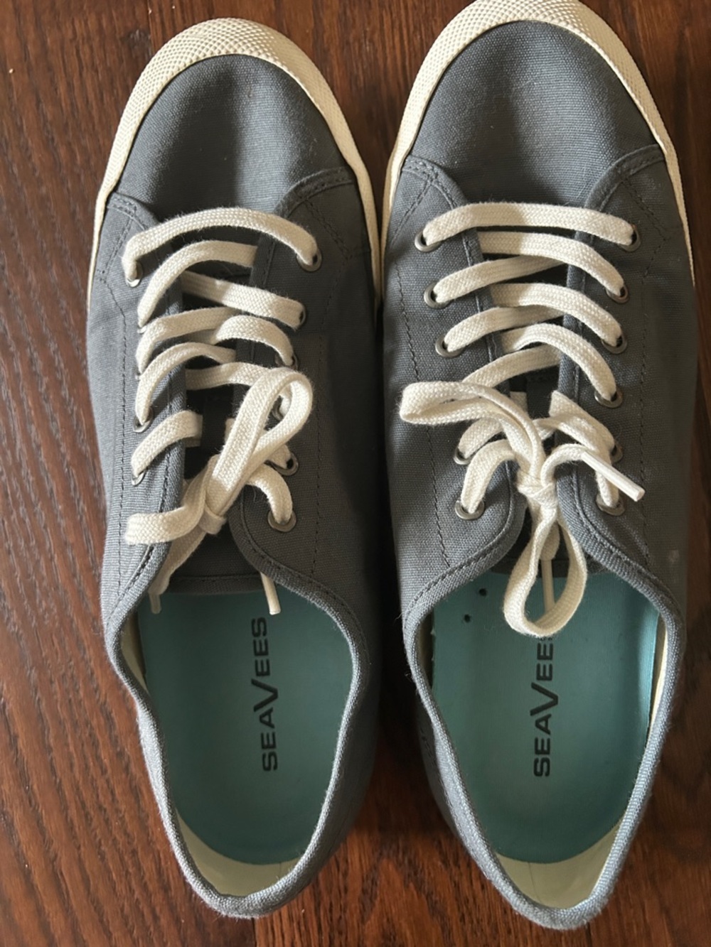 SeaVees Women's Gray Canvas Low-Top Sneakers with Cream Laces